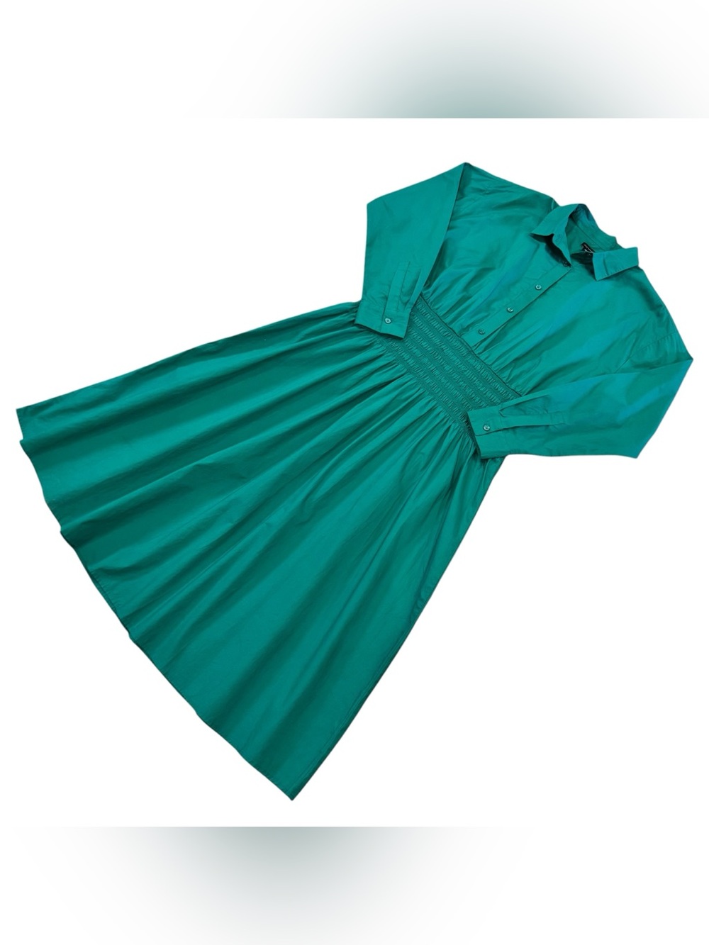 NEW Anne Taylor Green Cotton Long Sleeve Midi Shirt Dress